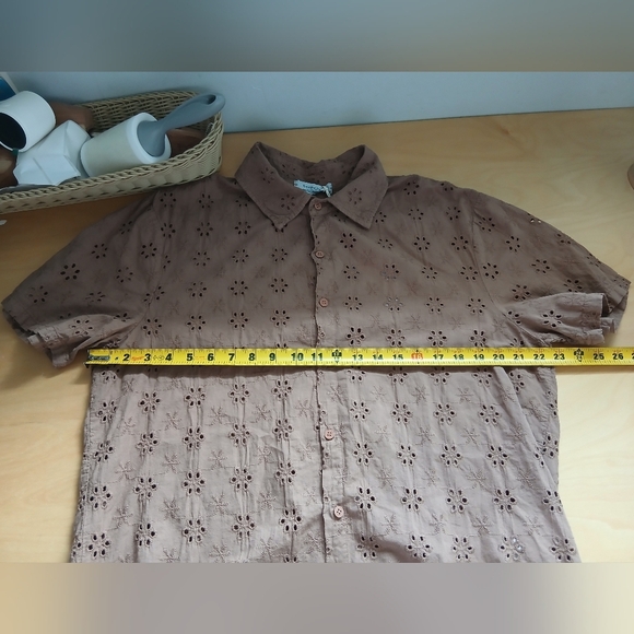 NWT DAVIDE NERI Casual Buttons Down Shirt Size Large 100% Cotton Brown Color - Picture 9 of 10